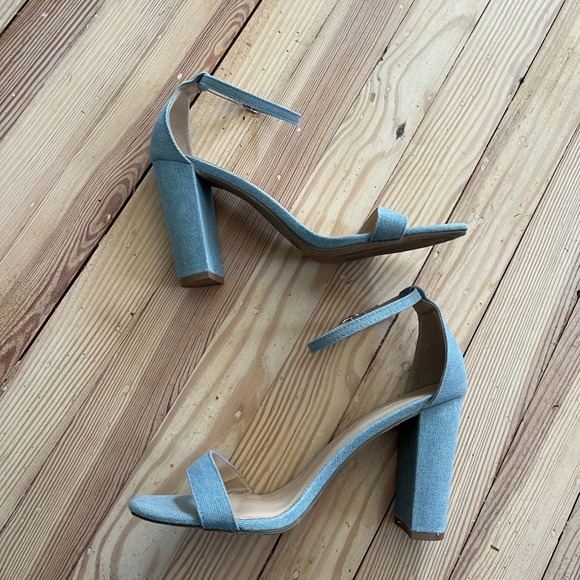 Charlotte Russe Light Wash Denim Block Heel Sandals Ankle Strap Blue Womens 10 - Picture 6 of 7